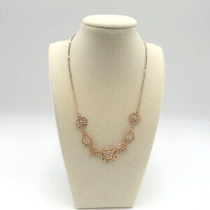 Lauren Conrad Necklace Rose Gold Tone Floral Bib Rhinestone 18" Adjustable Chain
